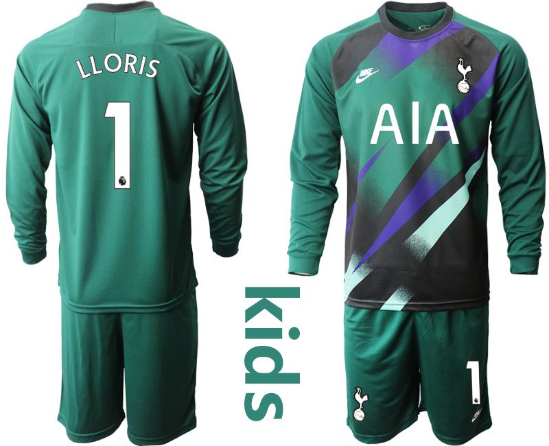 Youth 2019-2020 club Tottenham Hotspur Dark green long sleeve goalkeeper #1 Soccer Jerseys->tottenham jersey->Soccer Club Jersey